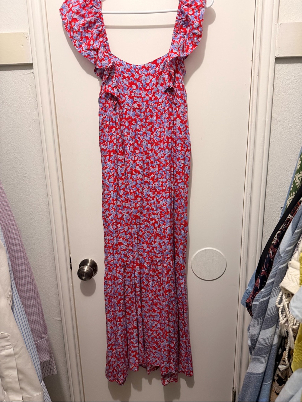 Zara Red Floral Sundress with Light Blue Blooms